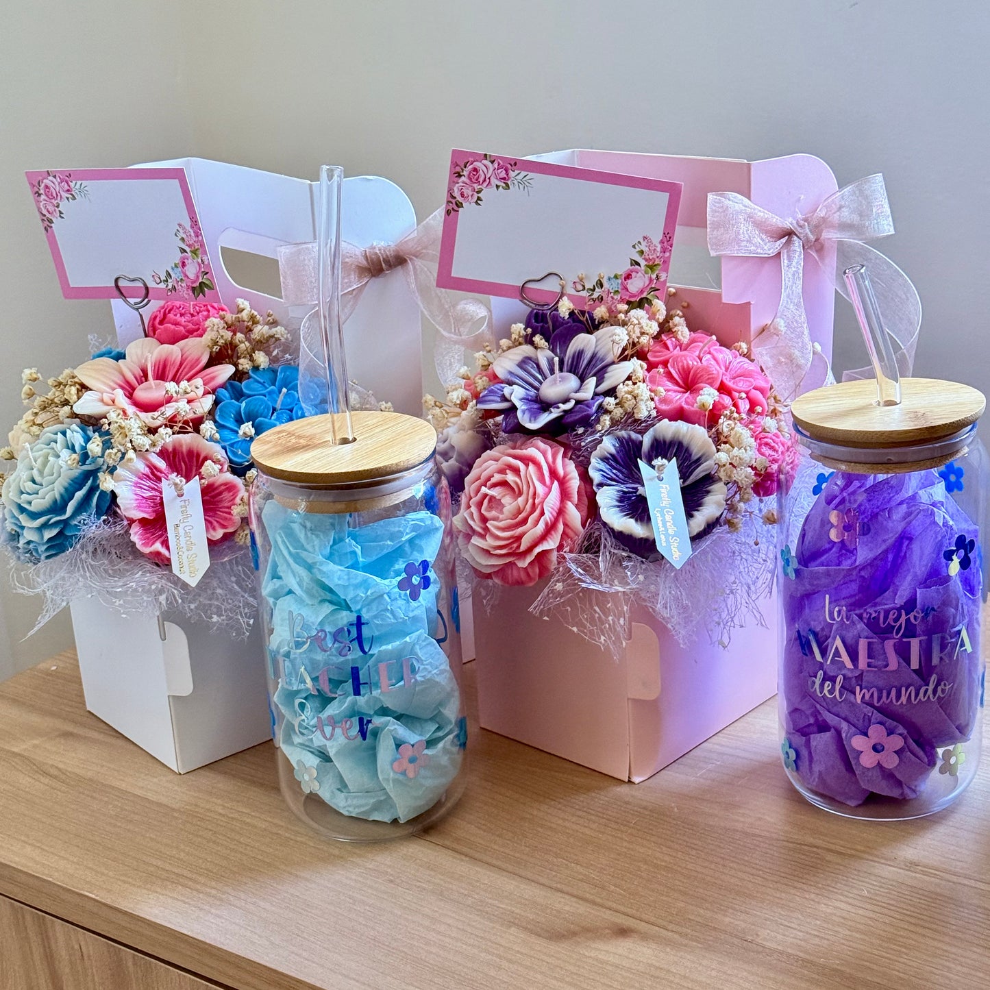 Teacher Appreciation Gift Set | Custom Coffee Cup + Scented Candle Flowers by Firefly Candle Studio