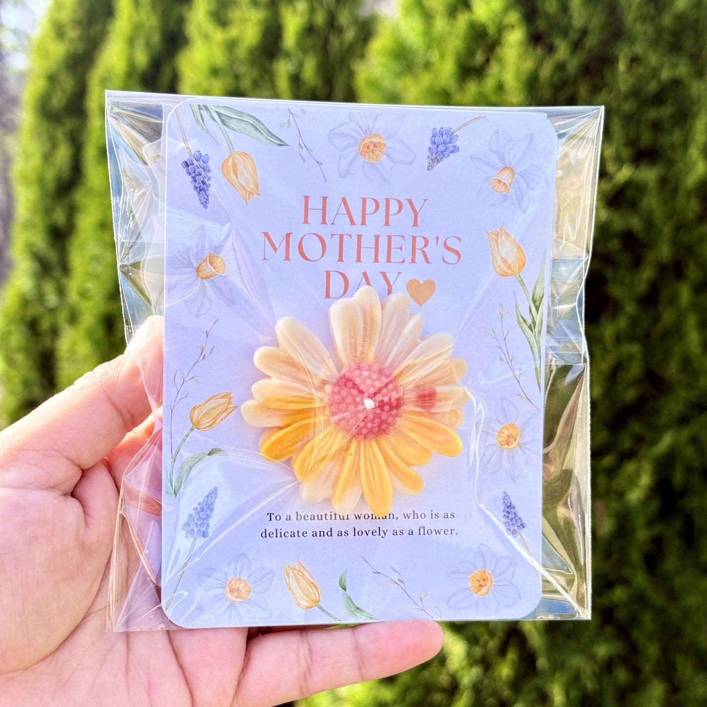 Tarjeta del Día de la Madre con vela de margarita