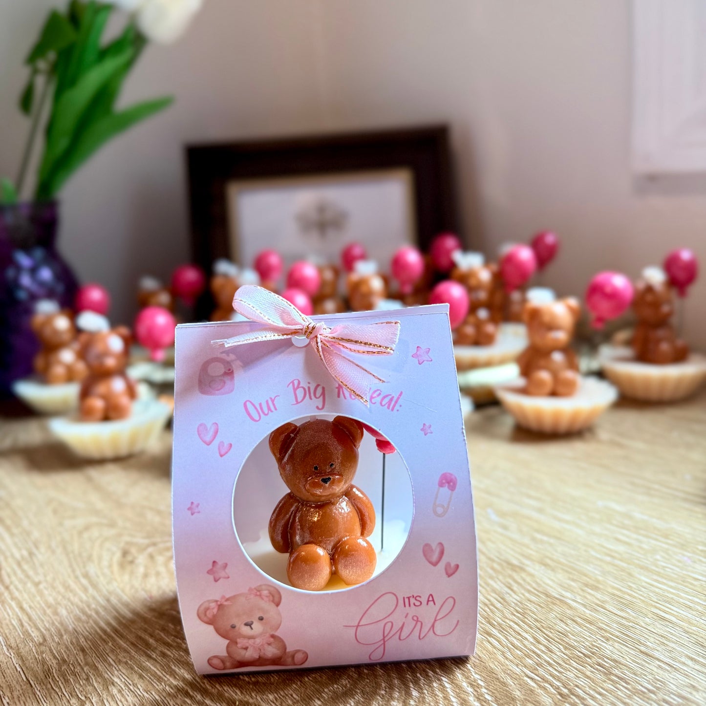 Custom Gender Reveal Teddy Bear Candle | Baby Shower Guest Favors