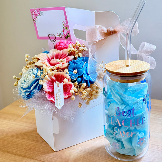 Teacher Appreciation Gift Set | Custom Coffee Cup + Scented Candle Flowers by Firefly Candle Studio