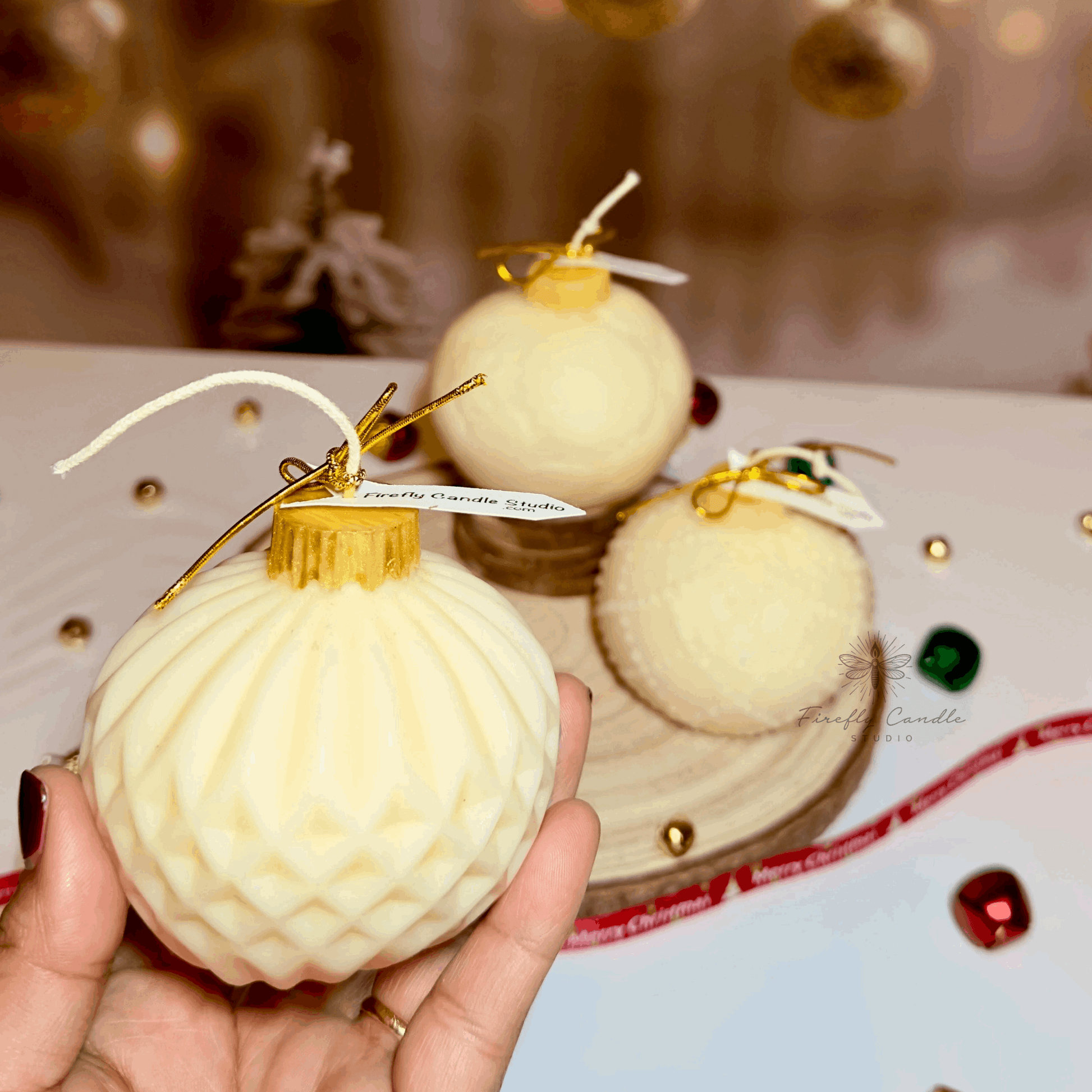 Christmas Ornament Ball Candles - Firefly Candle Studio