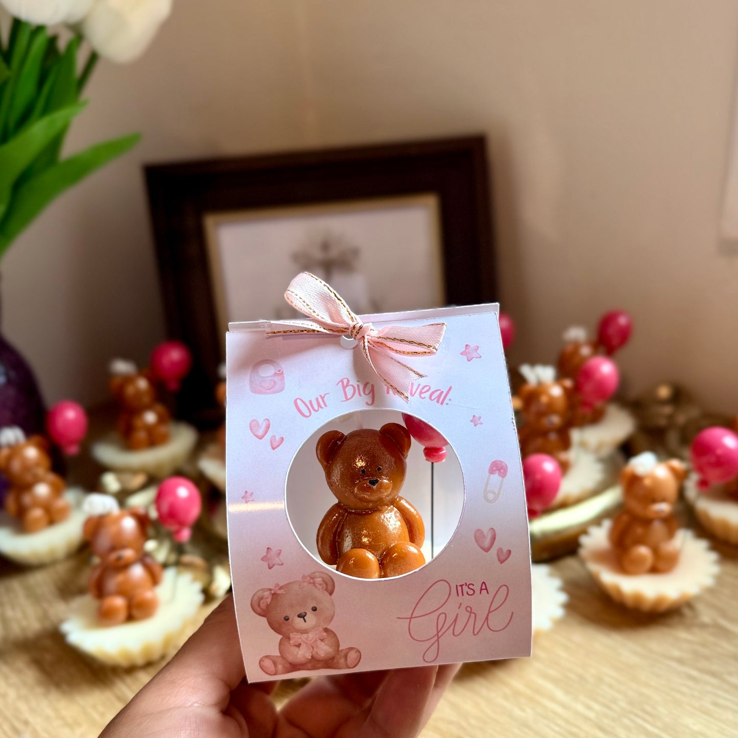 Custom Gender Reveal Teddy Bear Candle | Baby Shower Guest Favors