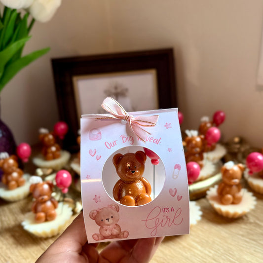 Custom Gender Reveal Teddy Bear Candle | Baby Shower Guest Favors