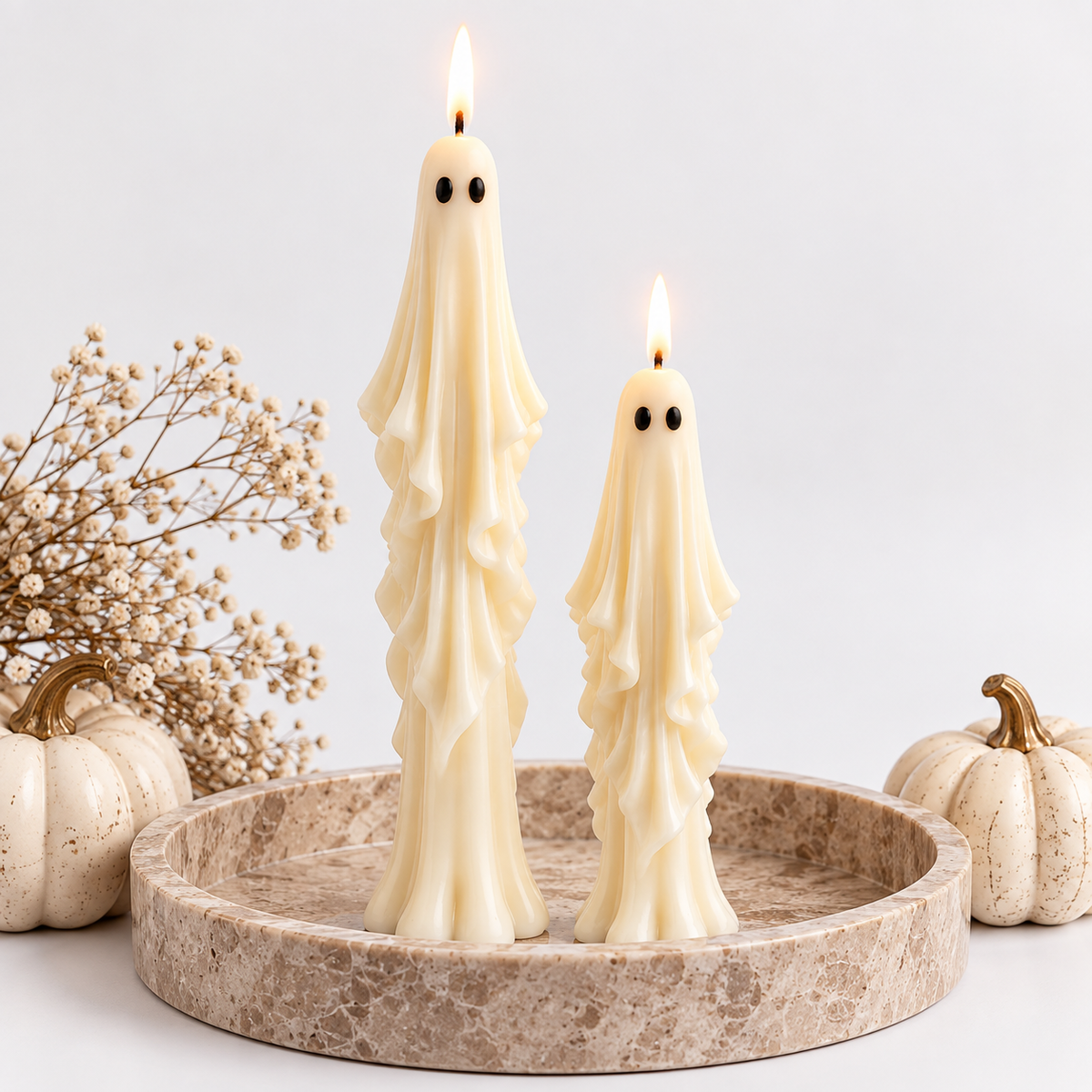 Ghost Taper Candles Set of 2 – Halloween Candle Set- Unscented