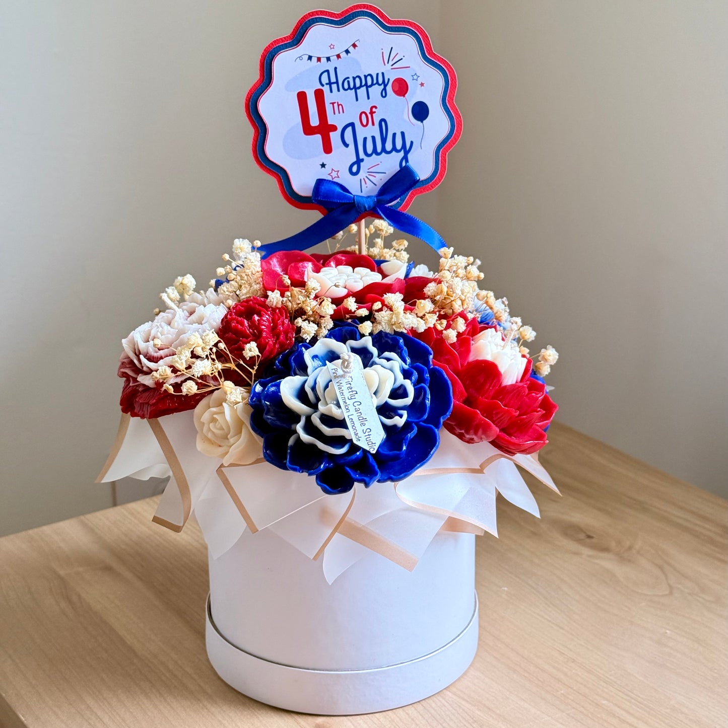 Fourth of July Candle Bouquet | Red, White & Blue Handmade Soy Candle Flowers