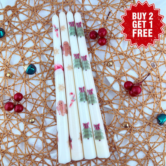Christmas Taper Candle- Printed Holiday stick Candles